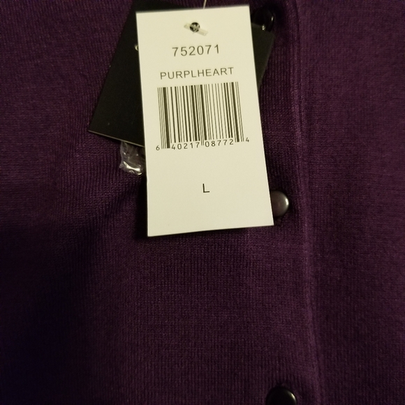 Cable & Gauge Waist Length Purple Button Down Cardigan Sweater NWT - Picture 8 of 11